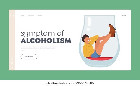 Symptom of Alcoholism Landing Page Template. Drunk Woman Lying on Bottom of Empty Wineglass. Alcohol Addiction Concept with Female Character with Substance Abuse. Cartoon People Vector Illustration