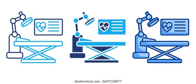 Icono del comprobador de síntomas representado por el escáner humano, resultado de la descripción azul, dualino, estilo Dualtone.