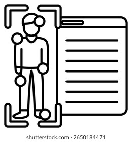 Ícone de verificador de sintomas representado por scanner humano,descrição resultado Estilo de linha.