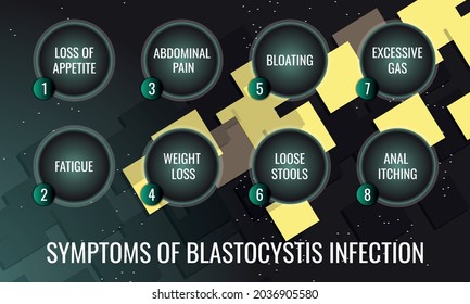 symptoms of Blastocystis infection. Vector illustration for medical journal or brochure.