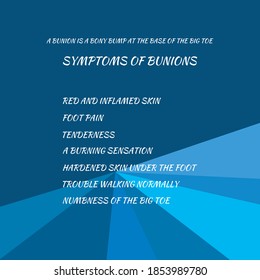 Symptoms of Bunions. Vector illustration for medical journal or brochure. 