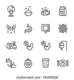 Symptoms And Causes Of Diarrhea, Health And Medical Concept. Vector Line Icon