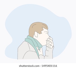 symptoms of a cold patient. hand drawn style vector design illustrations. cough character. Health And Pain. the guy are sick. man cough
