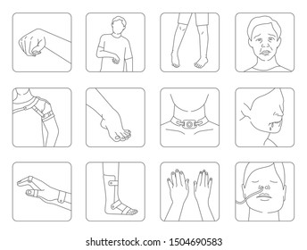 symptoms and complication after stroke icon set, cerebrovascular accident patient