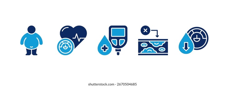 Icono de Vector del concepto de síntomas del síndrome metabólico. Hipertensión, Resistencia a la insulina, Triglicéridos altos, Colesterol HDL bajo, Obesidad visceral