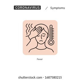 Symptoms of Coronavirus COVID-19. Vector line icon illustrations set. Safety, health, remedies and prevention of viral diseases. Isolation. Vector