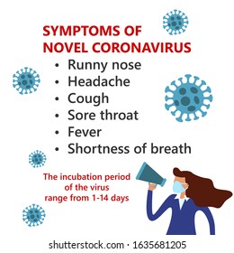 Symptoms of COVID-19 Wuhan Novel coronavirus (2019-nCoV), woman in suit with blue medical face mask. Concept of coronavirus quarantine