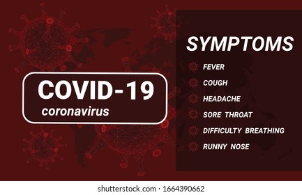Symptoms of COVID-19 Wuhan Novel coronavirus 2019-nCoV. Concept of coronavirus COVID nCoV biohazard danger.
