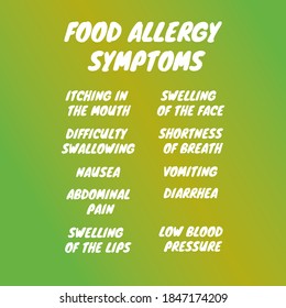 Symptoms Of A Food Allergy. Vector Illustration For Medical Journal Or Brochure. 