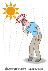 Symptoms of heat stroke of aged person. Dizziness.