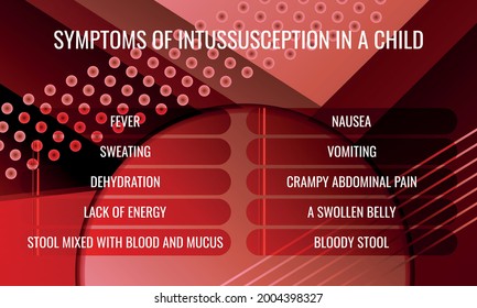 symptoms of intussusception in a child. Vector illustration for medical journal or brochure.