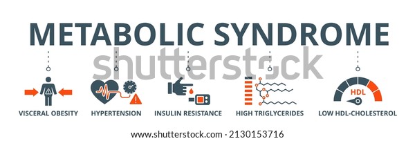 Symptoms of Metabolic Syndrome banner web icon\
vector illustration concept with an icon of Hypertension, Insulin\
Resistance, High Triglycerides, Low HDL-Cholesterol, Visceral\
Obesity