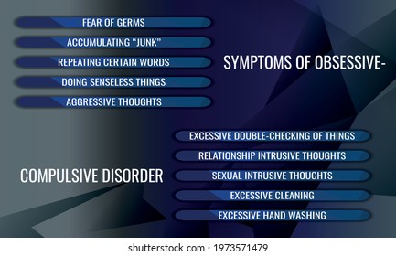 symptoms of Obsessive-compulsive disorder. Vector illustration for medical journal or brochure.
