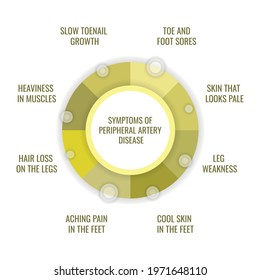 symptoms of Peripheral artery disease. Vector illustration for medical journal or brochure.