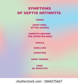 Symptoms Of Septic Arthritis.Vector Illustration For Medical Journal Or Brochure. 
