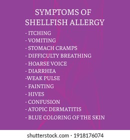 Symptoms Of  Shellfish Allergy.  Vector Illustration For Medical Journal Or Brochure. 