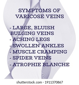 symptoms of Varicose veins.  Vector illustration for medical journal or brochure. 