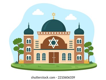 Synagogue Building or Jewish Temple with Religious, Hebrew or Judaism and Jew Worship Place in Template Hand Drawn Cartoon Flat Illustration