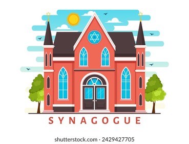 Synagogue Building or Jewish Temple Vector Illustration with Religious, Hebrew or Judaism and Jew Worship Place in Flat cartoon Background