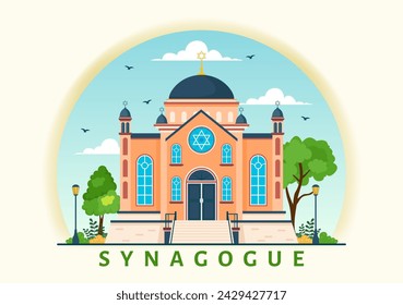 Synagogue Building or Jewish Temple Vector Illustration with Religious, Hebrew or Judaism and Jew Worship Place in Flat cartoon Background