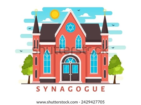 Synagogue Building or Jewish Temple Vector Illustration with Religious, Hebrew or Judaism and Jew Worship Place in Flat cartoon Background