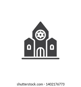 Synagogue building vector icon. filled flat sign for mobile concept and web design. Jewish synagogue with David star glyph icon. Symbol, logo illustration. Vector graphics