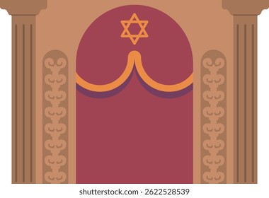Synagogue interior with religious symbol