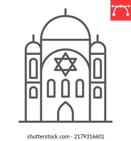 Icono de línea sinagoga, hanukkah y arquitectura, icono de vector sinagoga, gráficos vectoriales, símbolo de contorno de trazo editable, eps 10.