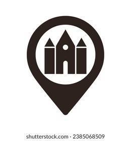 Pin de mapa sinagoga. Pin de ubicación de punto de referencia. Símbolo de localización de sinagoga GPS para aplicaciones y sitios web aislados en fondo blanco