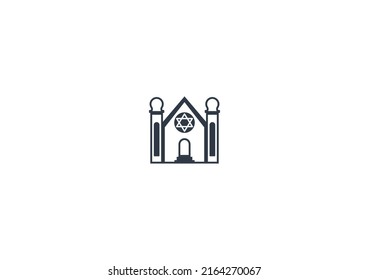 Emoticono plano vector sinagoga. Ilustración judía aislada. Icono de sinagoga