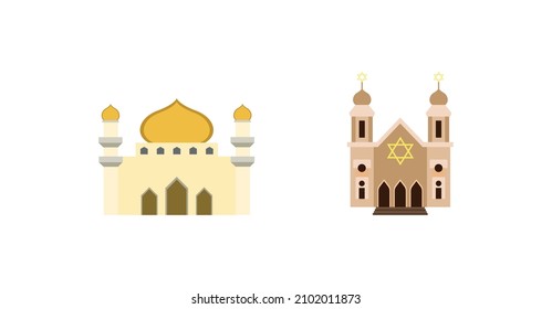 Synagogue vector flat icon. Synagogue vector isolated icon. Synagog emoji illustration. Synagogue vector isolated emoticon. Mosque vector isolated icon. Mosque emoji illustration. 