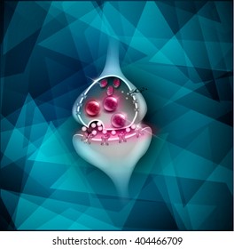 Synapse, beautiful colorful illustration abstract background. Neuron passes signal to another neuron.