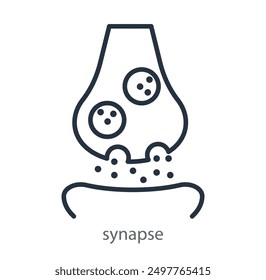 Synapse icon. The place where nerve cells transmit a signal to neurons or muscle cells. Neurology. Presynaptic and Postsynaptic membrane, Synaptic cleft. Vector illustration on white background