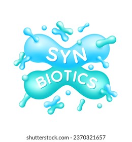 Synbiotics bacteria green blue. Good bacterial flora for stomach and intestine. Biology lactobacillus. Healthcare immunity support. Healthy nutrition. Icon 3D isolated on white background. Vector.