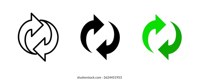 Sync arrows icon. Two circular arrows forming a loop vector illustration. Symbol of refresh, reload or update action. Universal pictogram for data synchronization and continuous process cycle.
