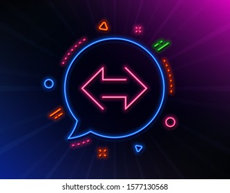 Sync arrows line icon. Neon laser lights. Communication Arrowheads symbol. Navigation pointer sign. Glow laser speech bubble. Neon lights chat bubble. Banner badge with sync icon. Vector