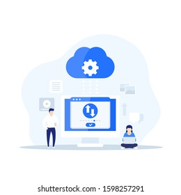 sync with cloud and data transfer, vector