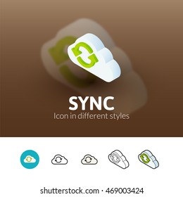 Sync color icon, vector symbol in flat, outline and isometric style isolated on blur background