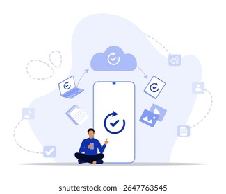 Ilustração do conceito de sincronização. Adequado para landing page, ui, web, cartão de introdução do aplicativo, editorial, folheto e banner.