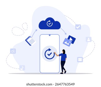 Ilustração do conceito de sincronização. Adequado para landing page, ui, web, cartão de introdução do aplicativo, editorial, folheto e banner.