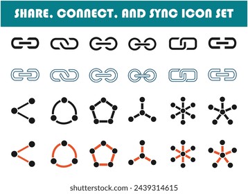 Sync and connection icon set, simple design for graphic needs, vector eps 10.