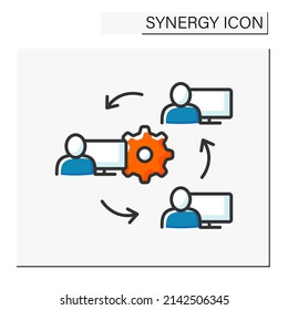 Sync Devices Color Icon. Synchronize Work Between Leader And Employees. Cooperation. Synergy Concept. Isolated Vector Illustrations