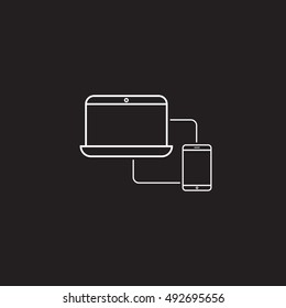 Sync devices line icon, outline vector logo illustration, linear pictogram isolated on black