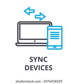 Sync Devices Thin Line Icon, Sign, Symbol, Illustation, Linear Concept, Vector 