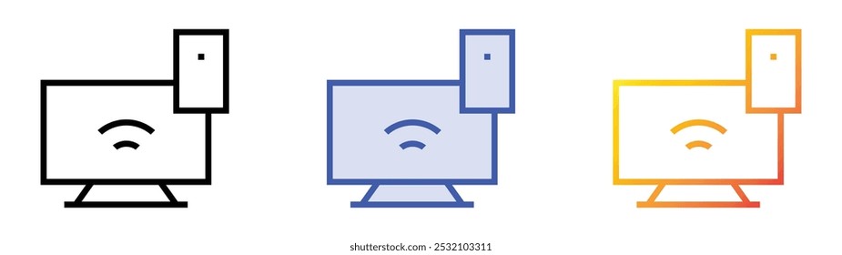 icono de sincronización. Lineal, relleno azul y diseño de estilo degradado aislado sobre fondo blanco