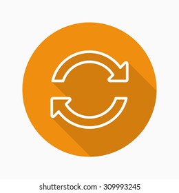 Sync icon with long shadow ,flat design , thin line style, vector 