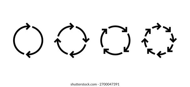 Sincronizar, ícone de seta de loop definido. Atualizar e repetir símbolo. Sincronização e sinal de recarregamento
