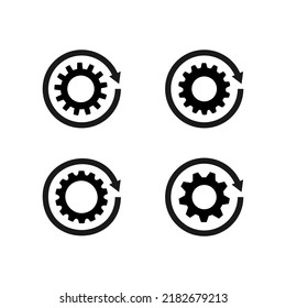 Sync process set. Gear set. Recycling icon. Circular vector arrows. Black gear wheel icons on white background. Vector illustration