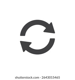 Sync refresh solid glyph icon. A circular arrow vector icon symbolizing synchronization. This glyph-style solid icon is a sign for refresh or repeat functions.