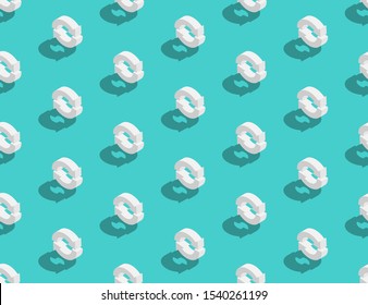 Sync sign 3d isometric seamless pattern, Data update technology concept poster and social banner post design illustration isolated on green background with copy space, vector eps 10